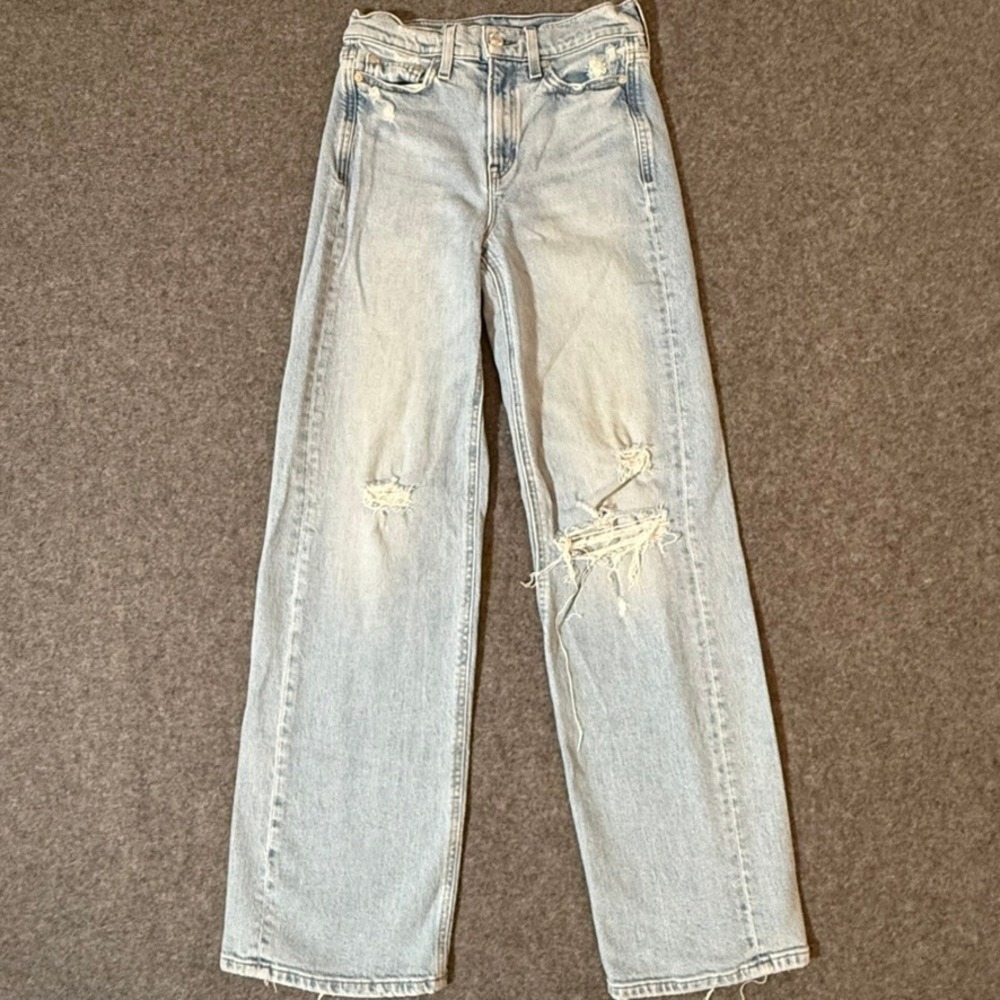 AYR The Secret Sauce Distressed Wide Leg Jeans Light Wash Blue Size 25 Denim